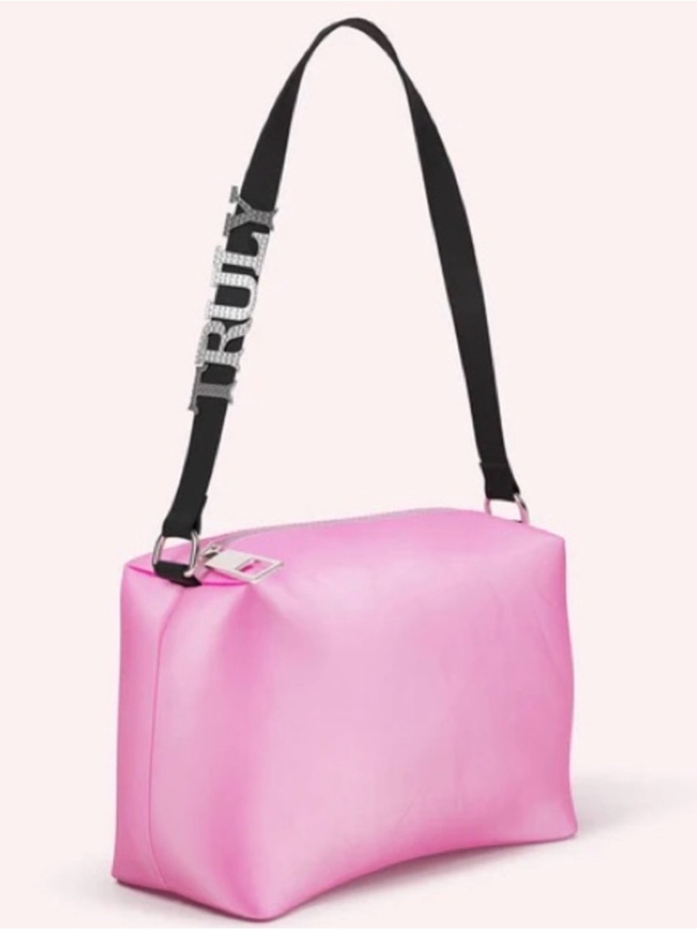 TRULY Bubblegum Pink Shoulder Bag with Black Logo Strap